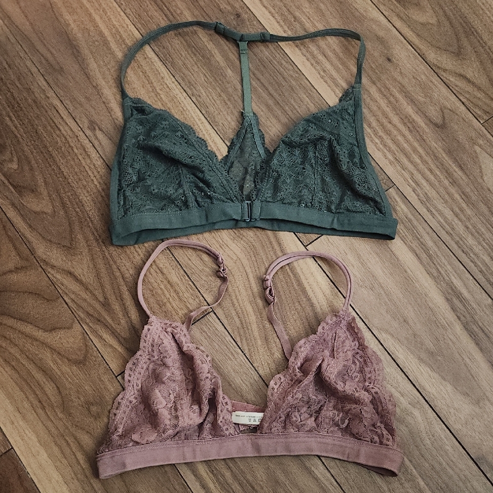 🔥Anemone, 2 Lace Bralette Set, Green and Mauve Pink